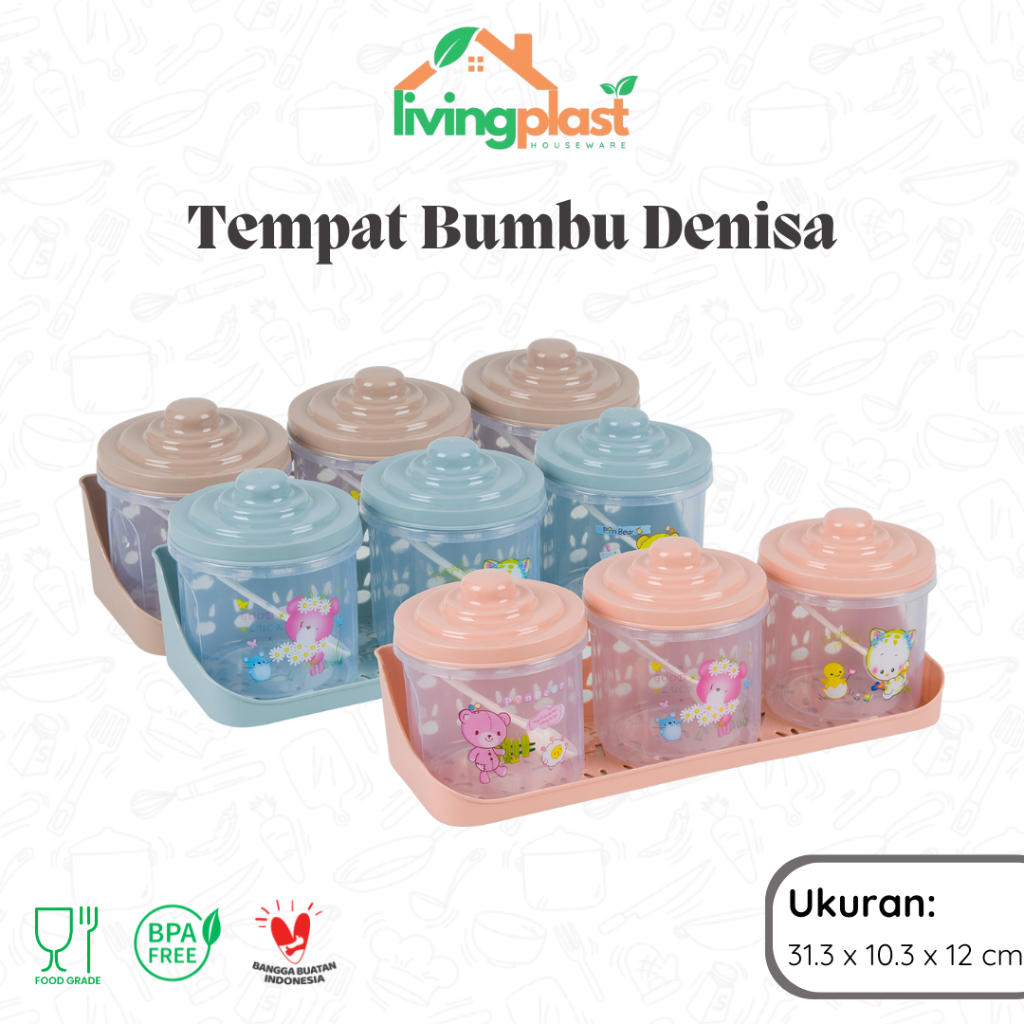 Tempat Bumbu Set Denisa / Tempat Bumbu Bulat Plastik / Toples Bumbu Set / Kotak Bumbu Dapur