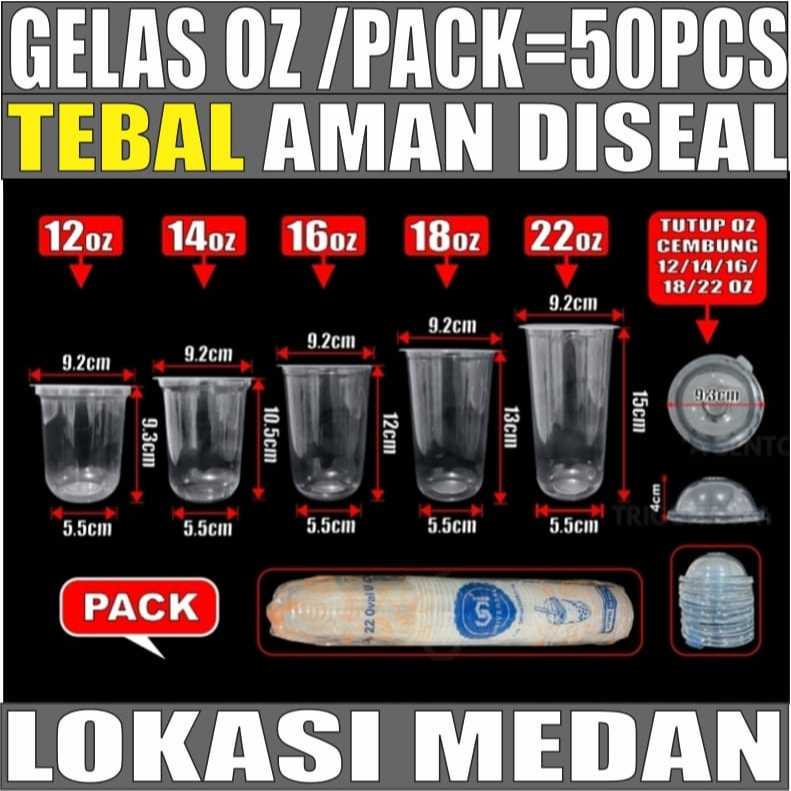 Gelas Oz Plastik Oval Tebal 12oz 14oz 16oz 18oz 22oz per Pack Cup Pop ice Medan