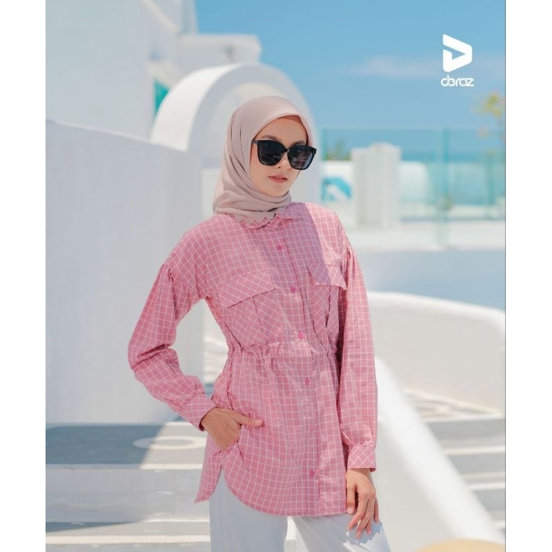 Deraz Kemeja Kotak-Kotak Wanita Pink