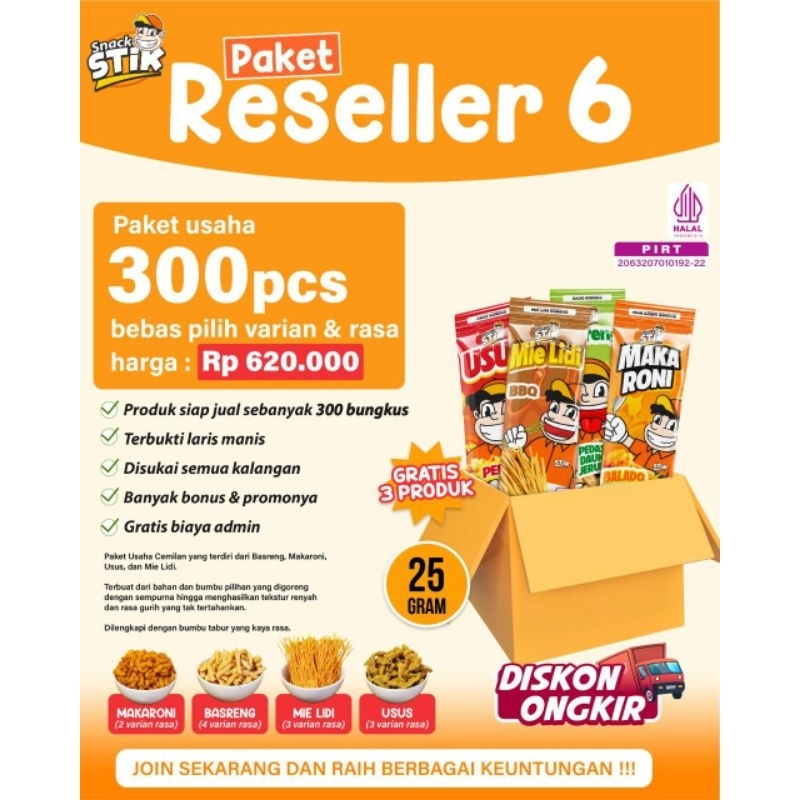 

Paket Usaha SnackStik dapat 300 Bungkus Ukuran 25gr Varian Basreng, Mie lidi, Macaroni dan Usus Crispy