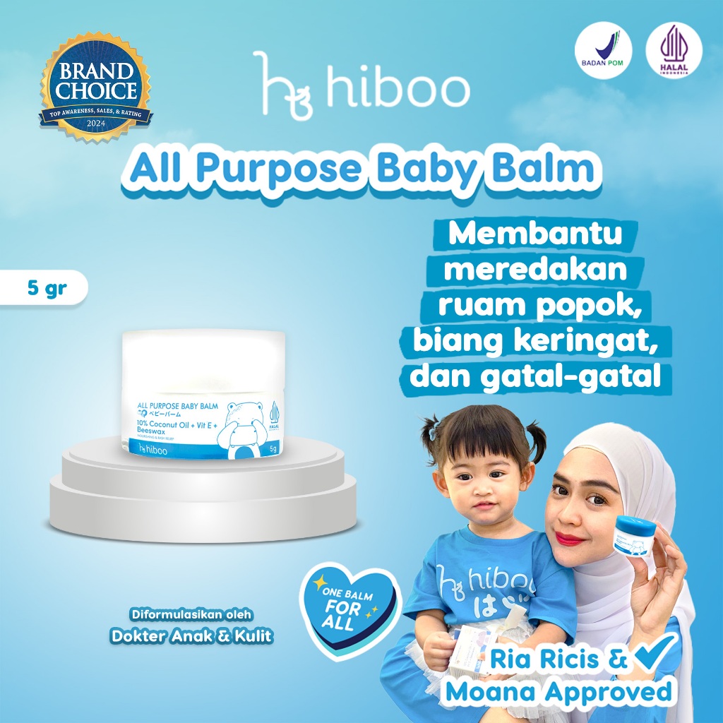 hiboo All Purpose Baby Balm 5g Travel Size with 10% Coconut Oil Vit E Beeswax - Natural Nourishing C