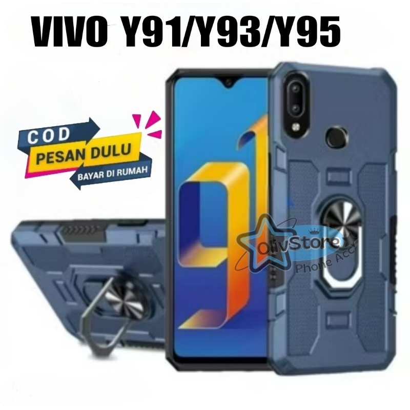 Case Hp Vivo Y91/Y93/Y95 Hardcase Robot Armor Hit Ring Case Casing Standing Premium