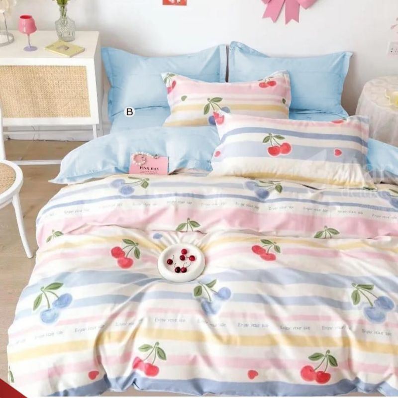 SPREI DAN BEDCOVER 1 SET UK 200X200 MOTIF CHERRY TREE