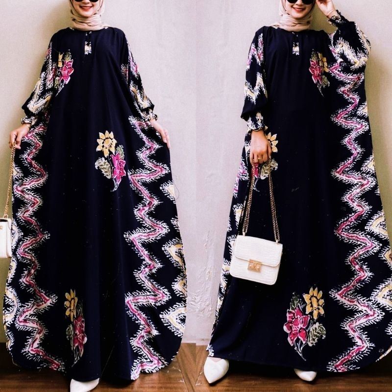 Aktsara Batik - Kaftan Wanita Kaftan Dress Modern Hijab Kaftan Cap Jumbo XXXXL Motif Bahari Lime Nai