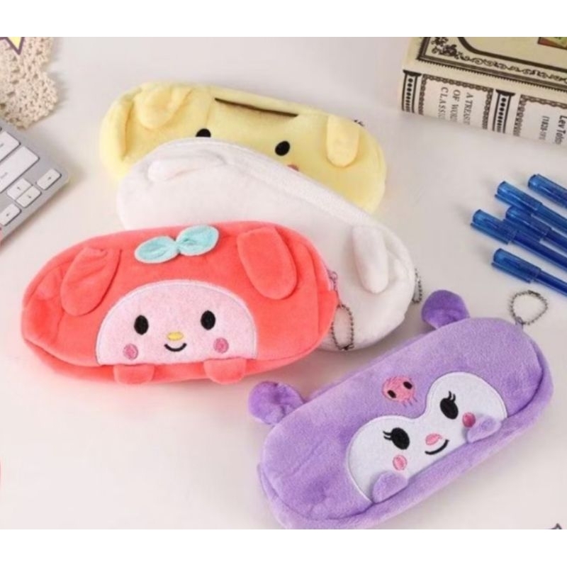 

Tempat pensil pouch Sanrio kain bulu lucu cute / kotak pensil / dompet pouch kain bulu bludru karakter melody kuromi cinnamorol purin