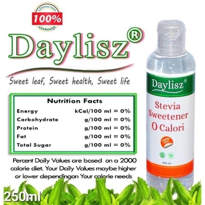 

Stevia Sweetener 250 ml - Daylisz Pemanis 0 Kalori - Alternatif Gula Pasir - Aren