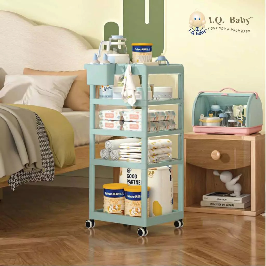 Rak Trolley Dorong Laci Bening | Rak Penyimpanan Perlengkapan Bayi | Rak Dorong Bayi | Laci penyimpa