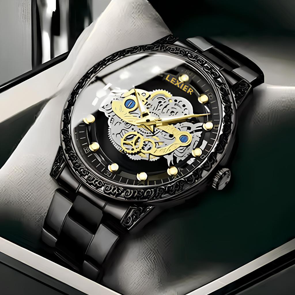 Jam Tangan Pria Bisnis Formal Semi Automatic Kaca Transparan Waterproof Stainless Steel Anti Karat A