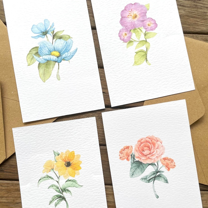 Kartu ucapan kosong blank greeting card bunga cantik floral flower & amplop kraft