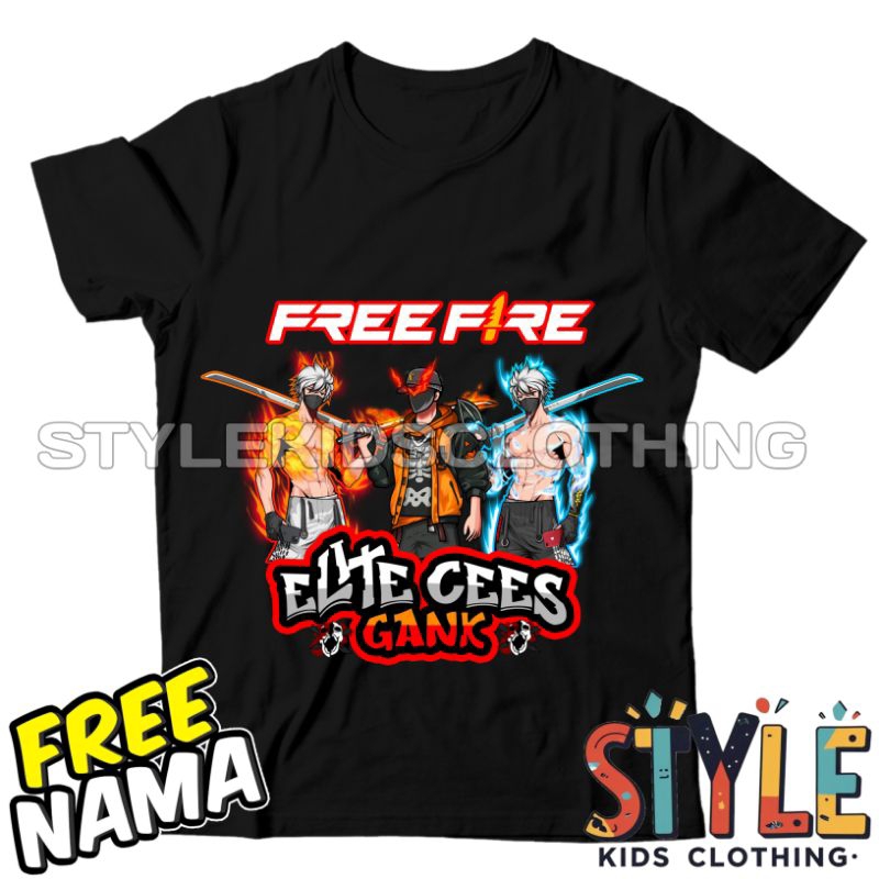 BISA COD GRATIS NAMA KAOS ANAK LOGO KARAKTER CHAR PEDANG KATANA SAMURAI ELITE CEES GANK FREE FIRE BA