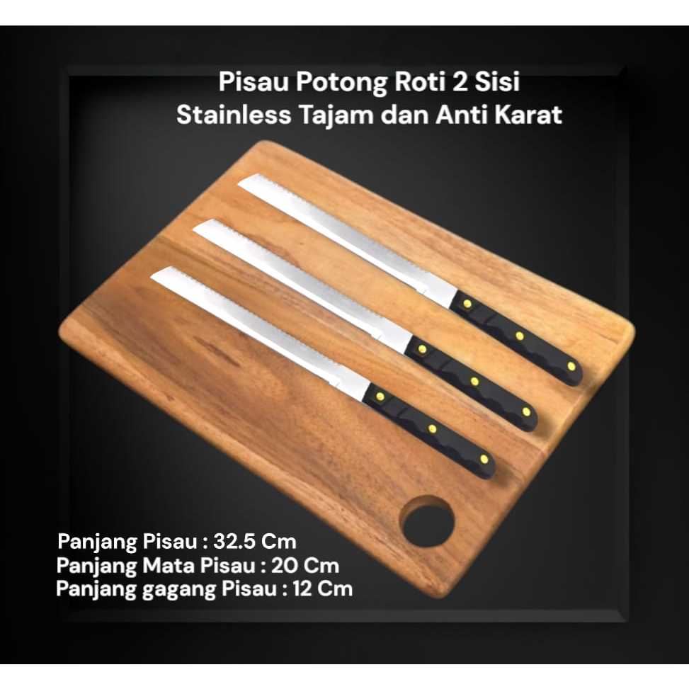 Pisau roti stainless pisau gerigi 2 sisi panjang serrated Bread Cake Knife / Pisau Roti / Pisau Pemo