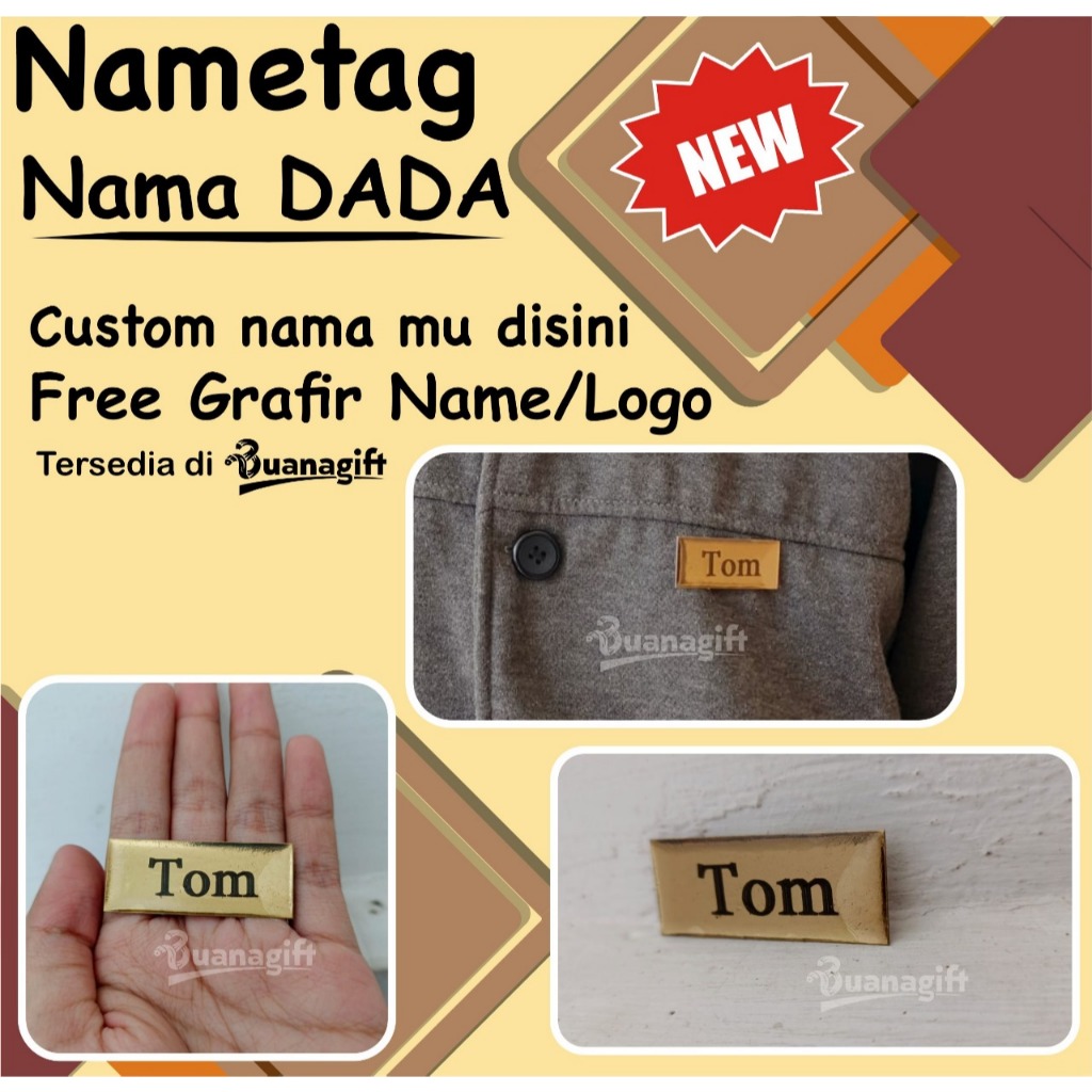 

Name Tag /Nama Dada /Akrilik-Kuningan-Stainless-Magnet - Buanagift