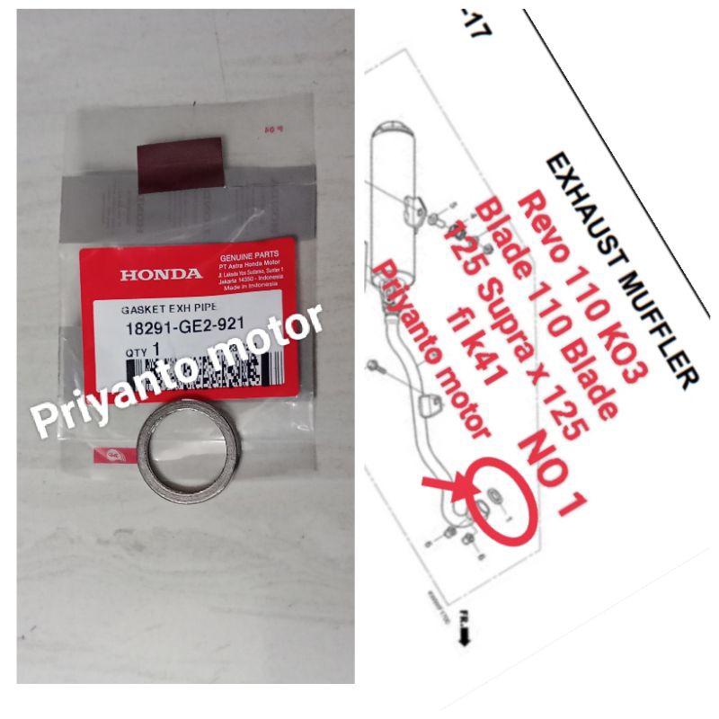 18291-GE2-921 gasket exh packing knalpot revo 110 blade 110 125 Supra x 125 fi k41 Supra x helm in o