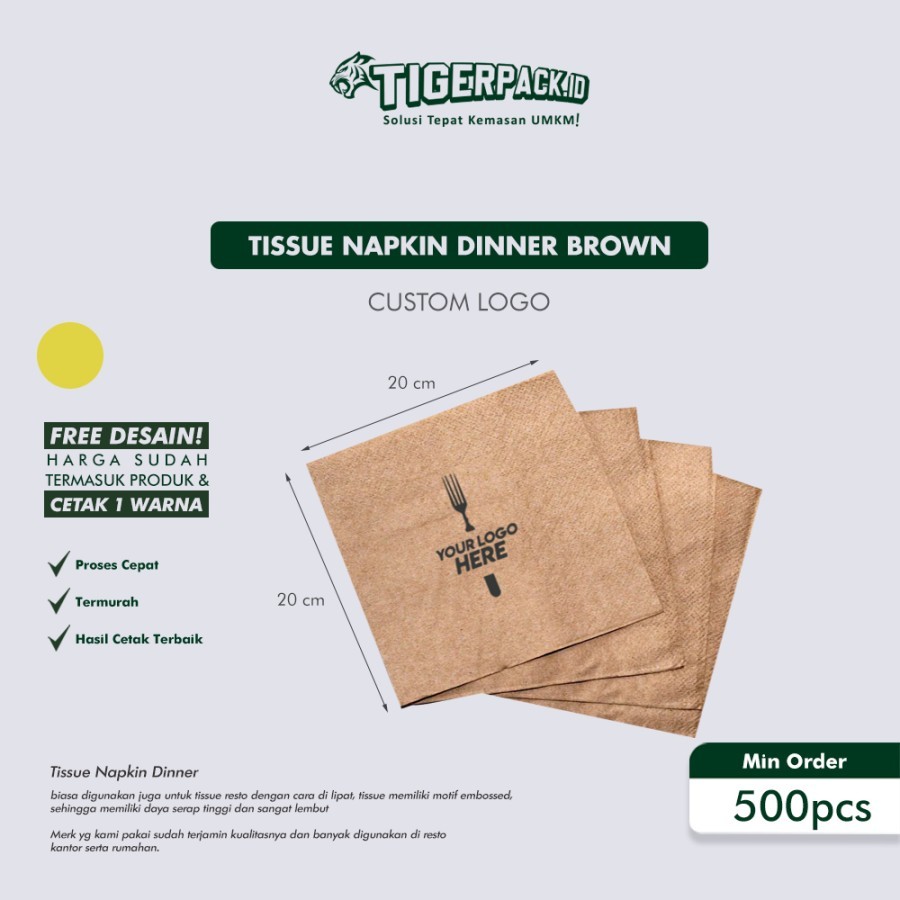 TISSUE NAPKIN DINNER ( BROWN ) 1 DUS - CETAK LOGO