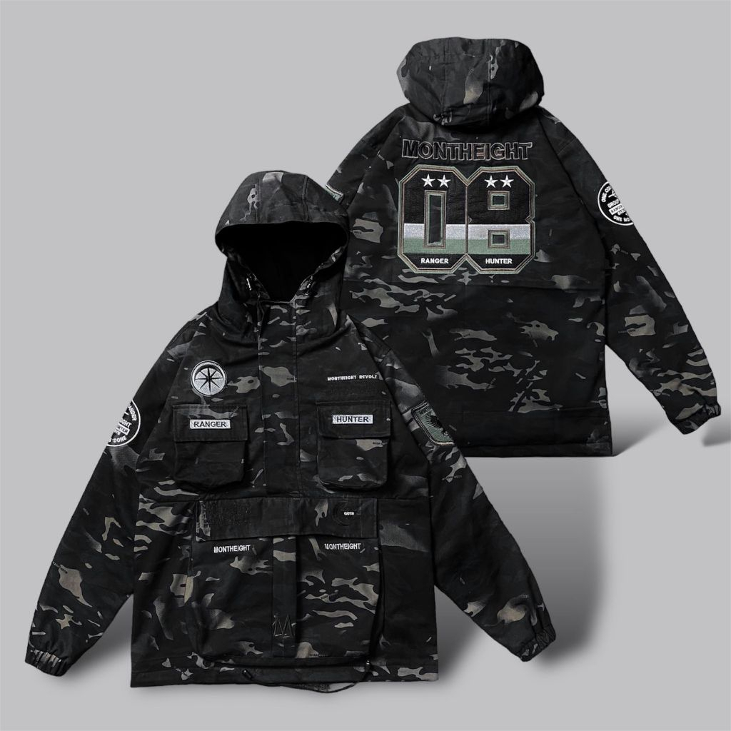 Jaket Pria Cagoule Canvas Full Bordir Loreng Jacket Semi Parka Army Distro Casual