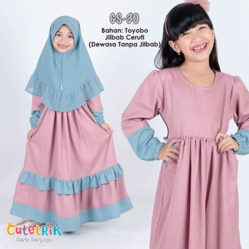 (2-4 Tahun) Gamis Simple Anak Perempuan Cutetrik GS-30 Gamis Ngaji Anak Perempuan Set Jilbab Murah