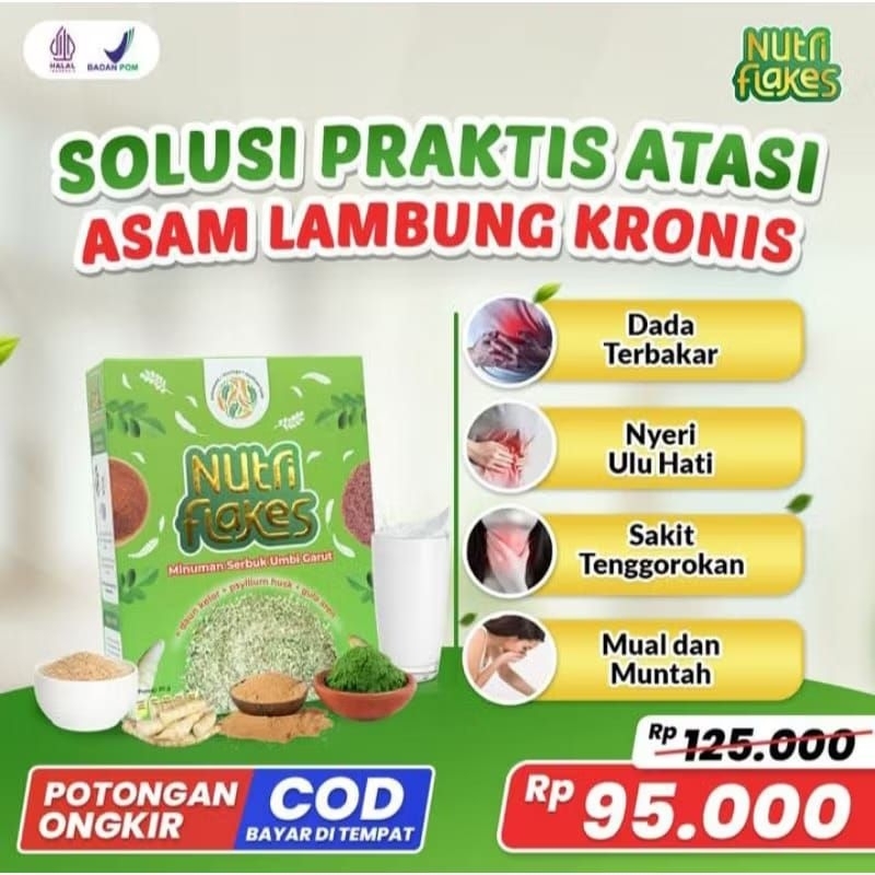 

Nutriflakes Solusi Praktis Atasi Asam Lambung Kronis Ampuh Original 1 box 280gram