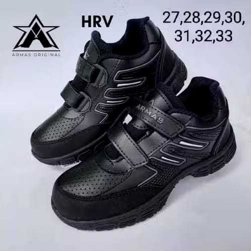 SEPATU ARMAS HRV - SEPATU SEKOLAH ANAK WARNA HITAM - SEPATU SEKOLAH VELCRO ANAK