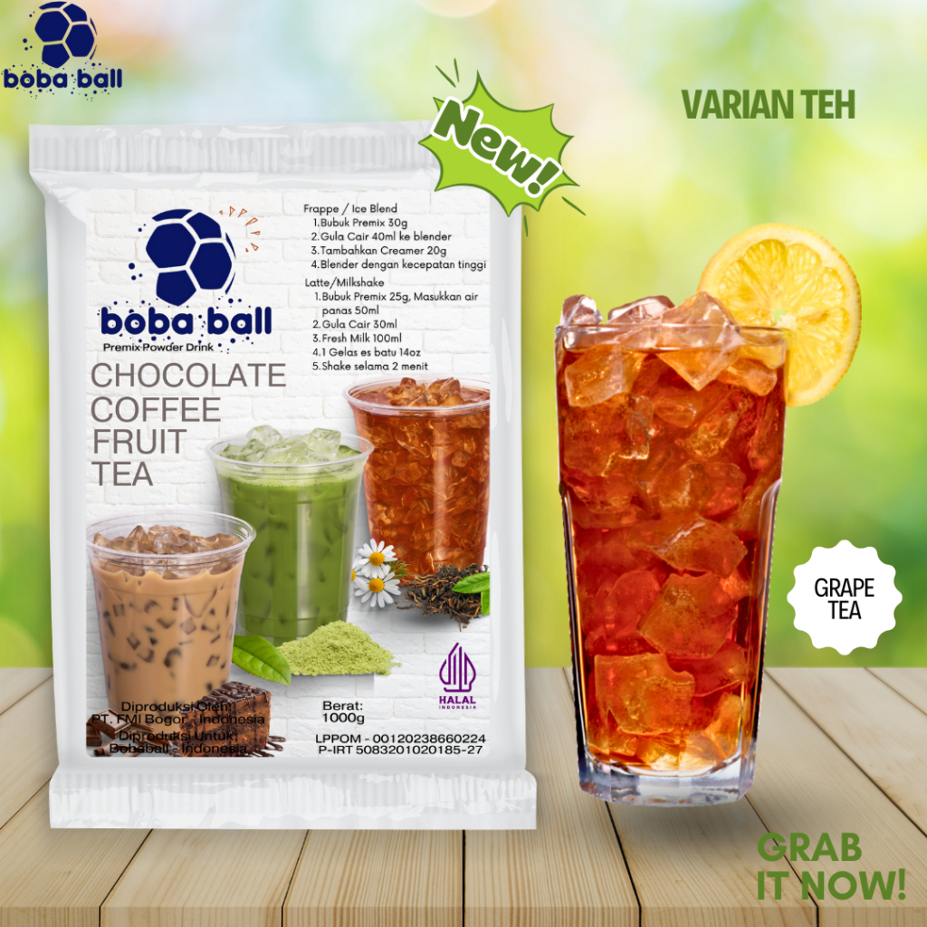

Bobaball Powder Drink | Bubuk Minuman Rasa Grape Tea | Serbuk Minuman Kekinian 1 Kg