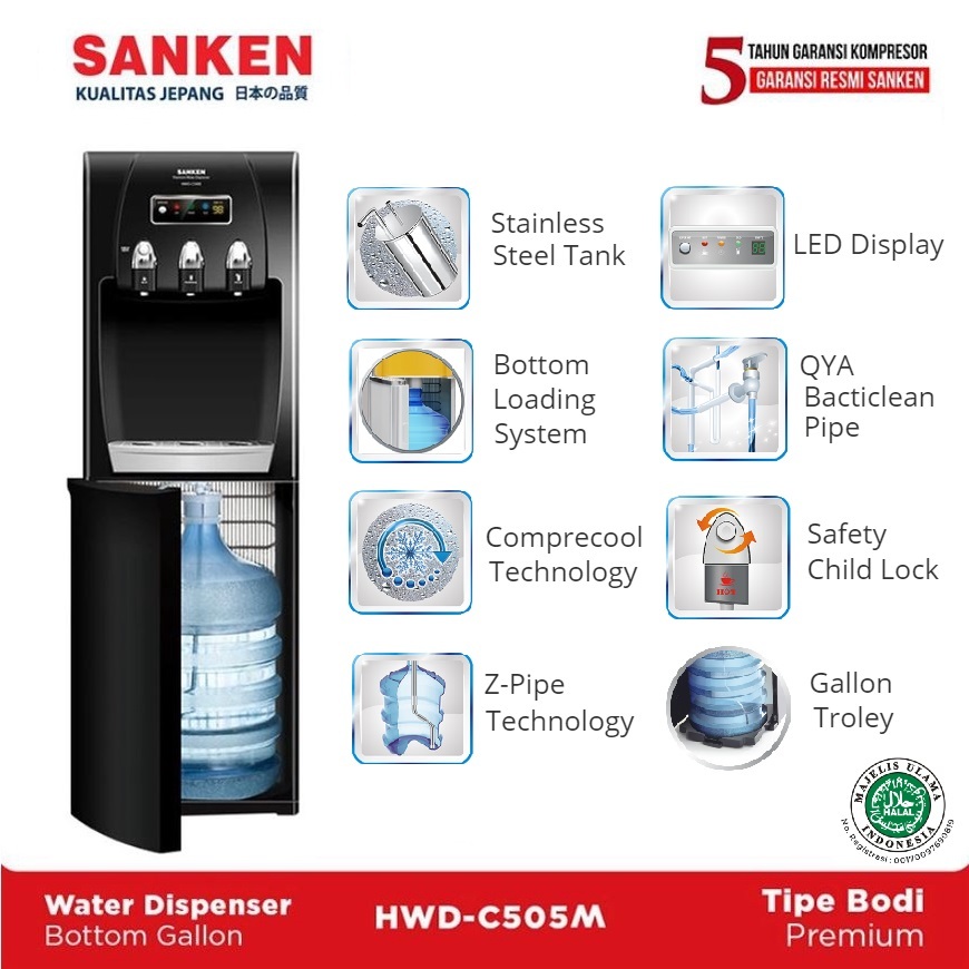 SANKEN Dispenser Galon Bawah HWD-C505M Kompresor