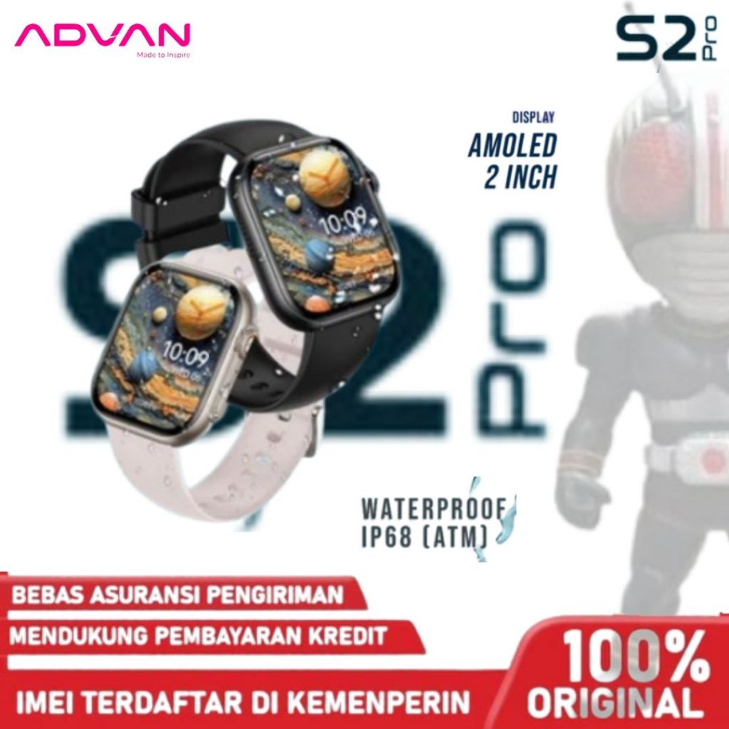 ADVAN Smartwatch S2 Pro AMOLED 1.95" Clear Display Ai Voice Baterai Tahan Lama 100+ Mode Olahraga