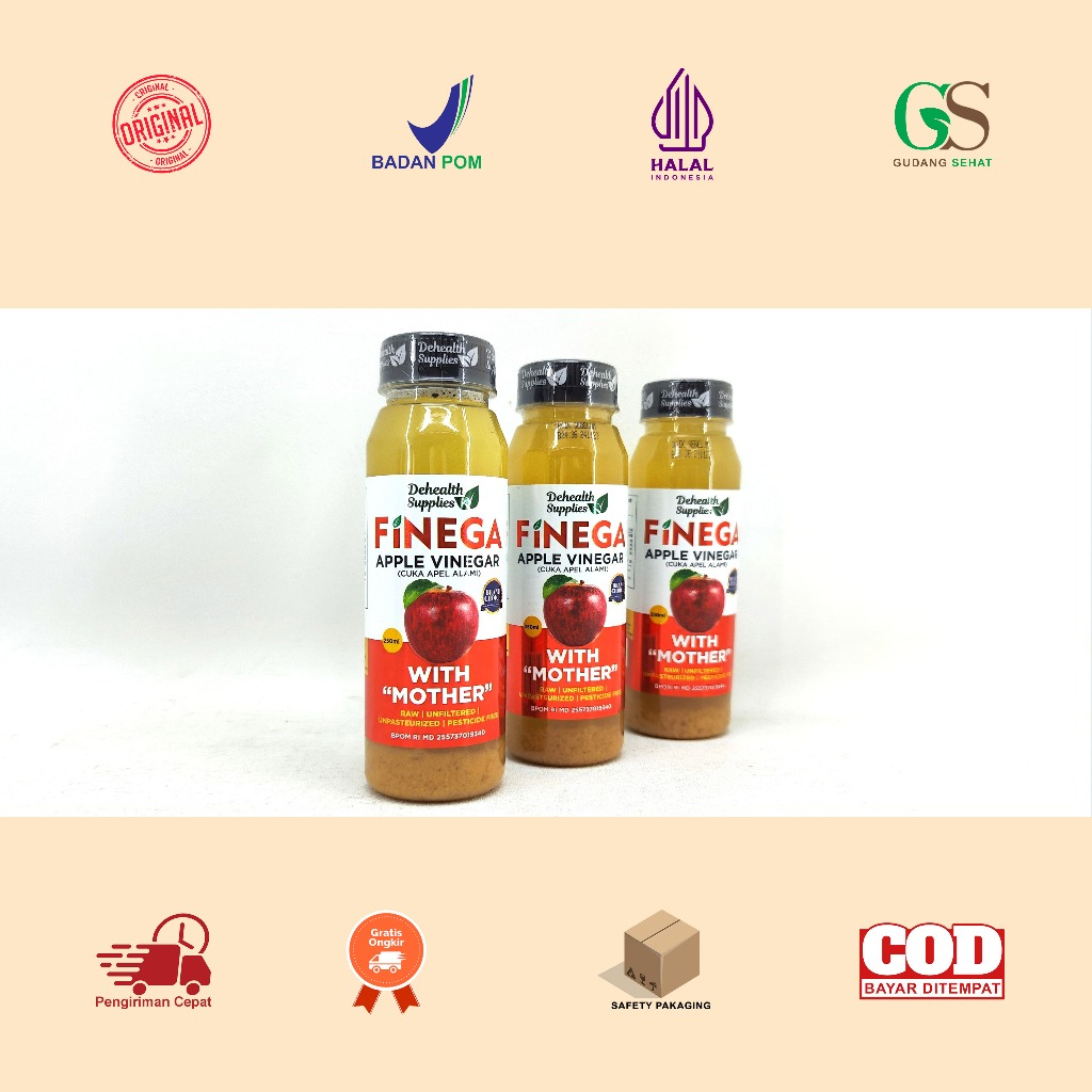 

Manado FINEGA Apple Vinegar With Mother Isi 250 ML Botol Plastik - CUKA APEL - Raw/Unfiltered/Unpasteurized/Pesticide Free