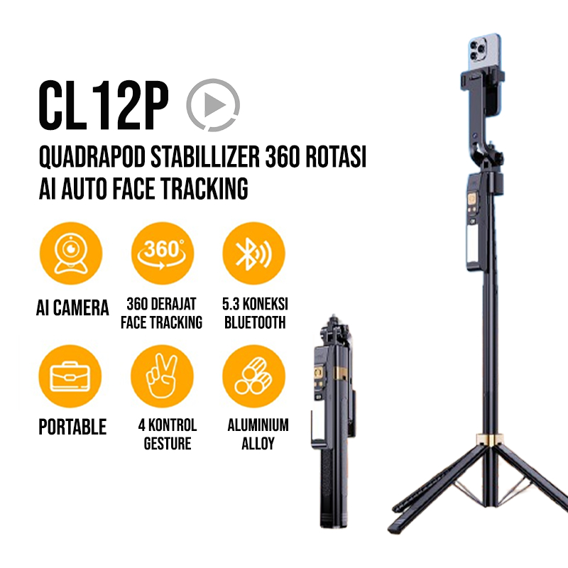 WUW CL12P 180CM Selfie Stick Auto AI Face Tracking Quad Stand 360 Rotation Gimbal Tripod Stabilizer 