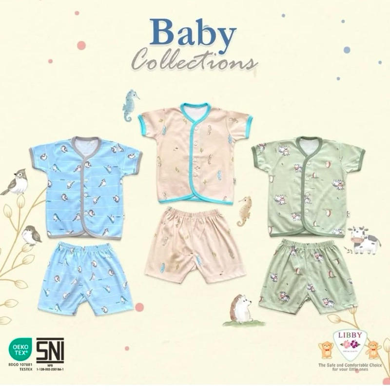 LIBBY - Libby Setelan Baju Pendek Kancing Depan - Celana Pendek Baby Collection.