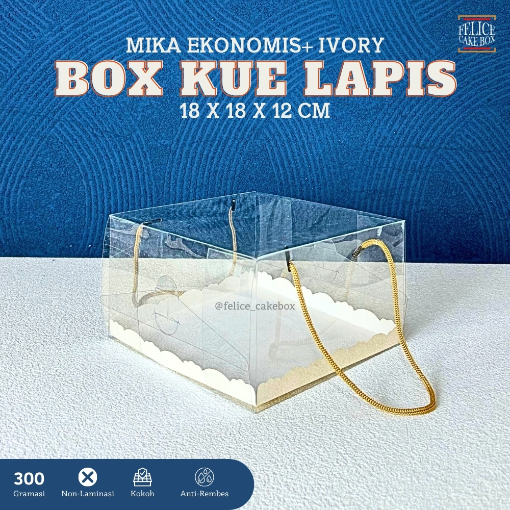 BOX BOLU LAPIS MIKA EKONOMIS HANDLE TALI 18X18X12 CM / DUS MIKA KUE LAPIS / BOX MIKA TENTENG TALI