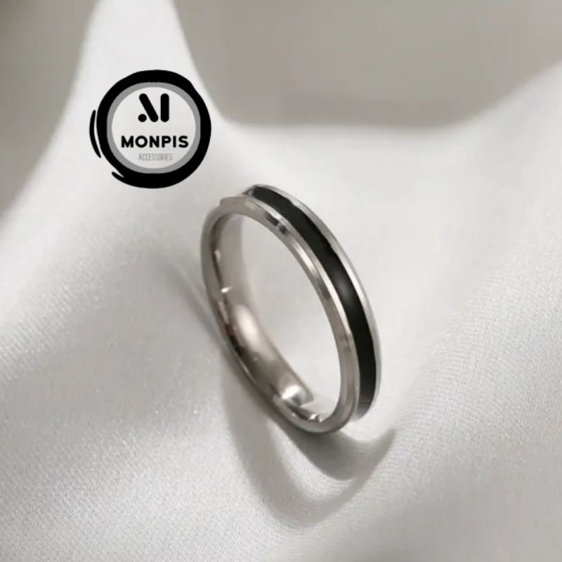 Cincin titanium Cincin kombinasi Cincin hitam putih Cincin polos Cincin korea Cincin kekinian Cincin