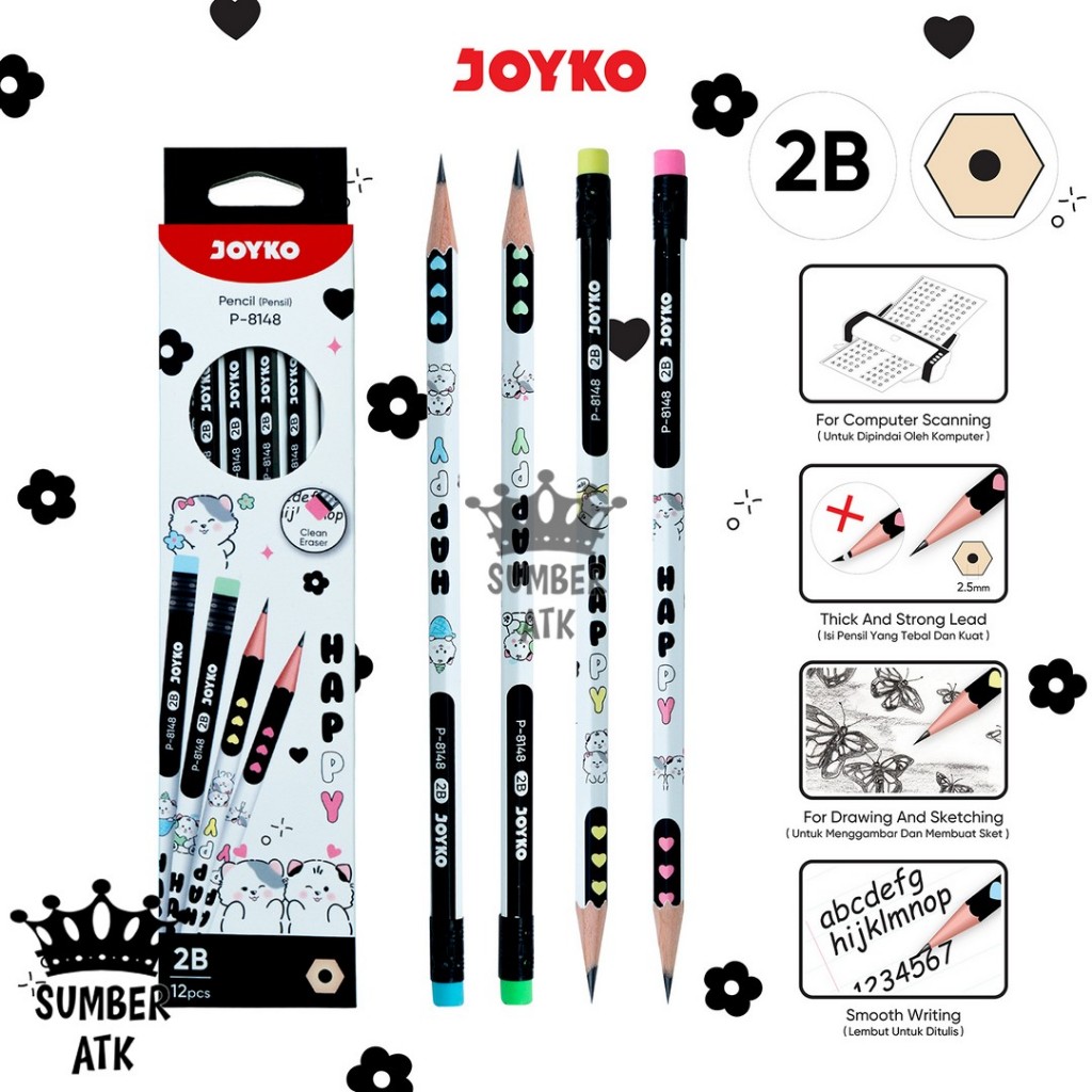 

Pencil Pensil Joyko P-8148 HAPPY 2B 1 Box 12 Pcs