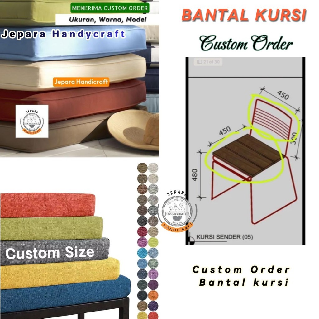 Custom Order Bantal Kursi Makan Cafe / Kafe 12 Set Kursi Makan dan 9 pcs Stool Bulat | Custom Busa