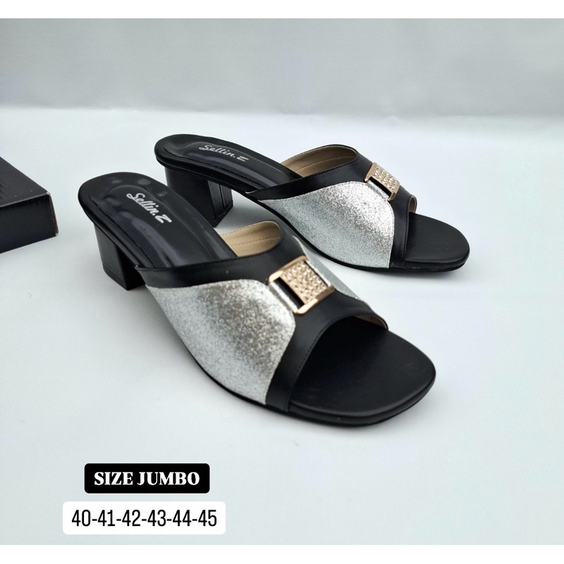 MK-ZL5 Sendal Pesta Wanita Ibu2 Ukuran Jumbo 40.45 Slop Heels Wanita Dewasa Sendal Pesta Kondangan J