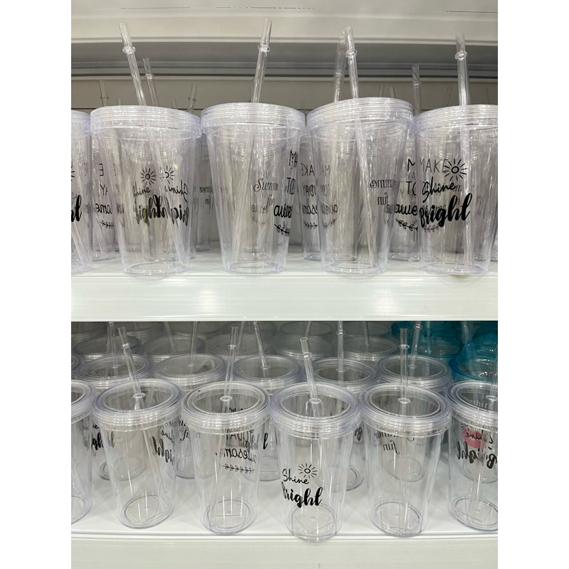 TUMBLER AIR MINUM AKRILIK TRANSPARAN FREE SEDOTAN/GELAS TUTUP AKRILIK AESTHETIC