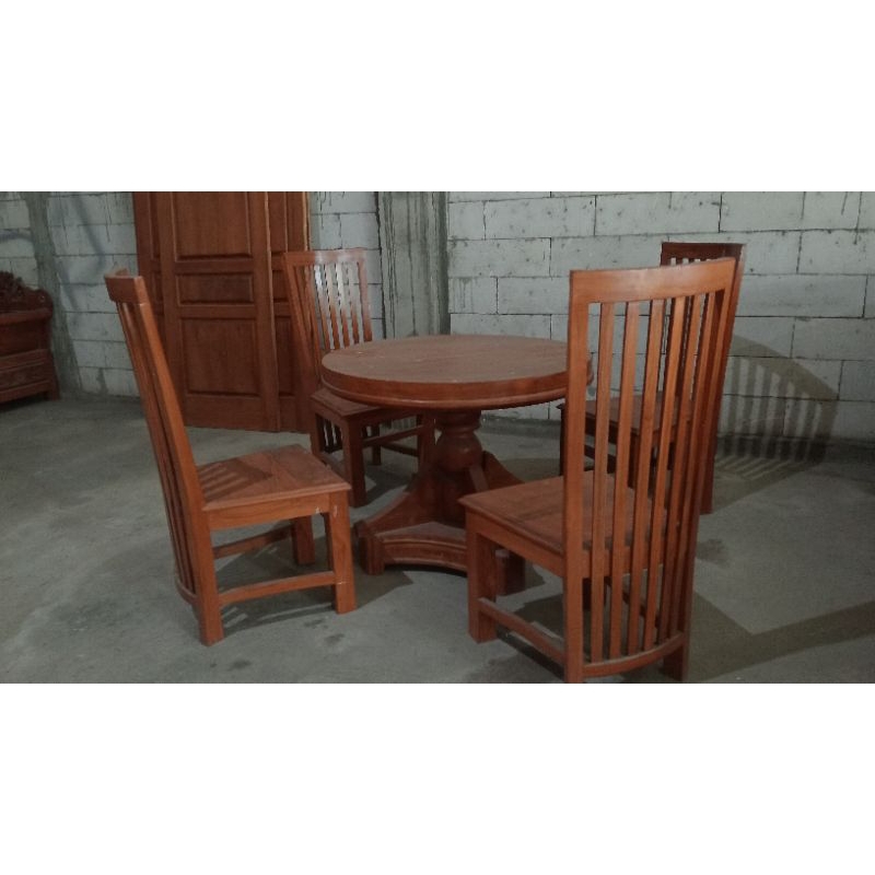 MEJA MAKAN MINIMALIS - Kayu jati meja bulat