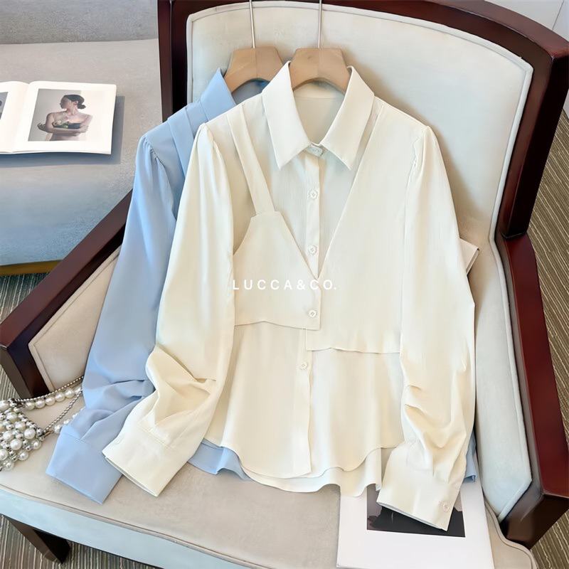 Florine Kemeja Putih Vest - Size S M L XL XXL 3XL 5L - Kemeja Big Size Wanita - Blouse Oversize - At