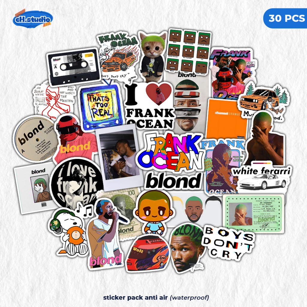Stiker Pack 30 pcs FRANK OCEAN Frank Ocean Blond White Ferarri Aesthetic Lucu Vinyl Tahan Air Waterp