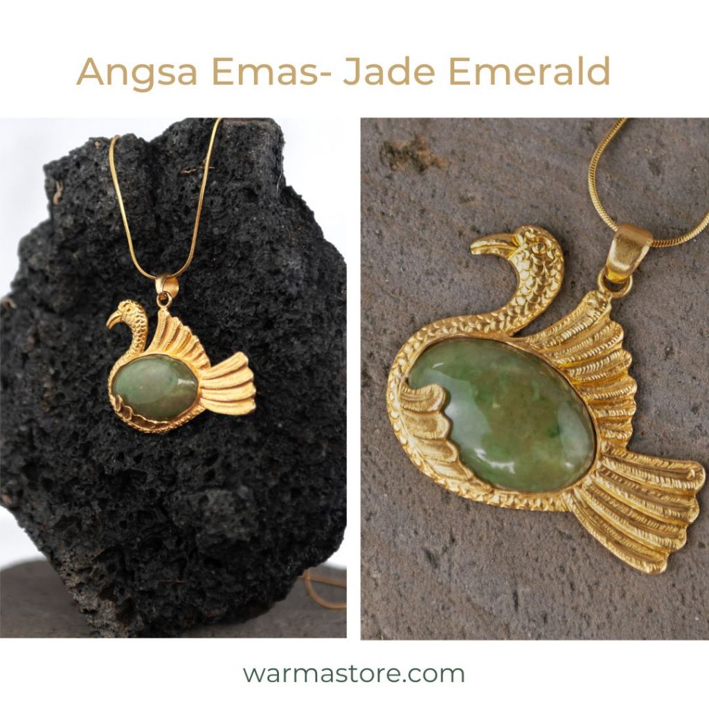 WARMA&ArtTaksu Kalung Angsa Emas 22 karat Batu Alam | Jade Emerald | Souvenir Khas Bali