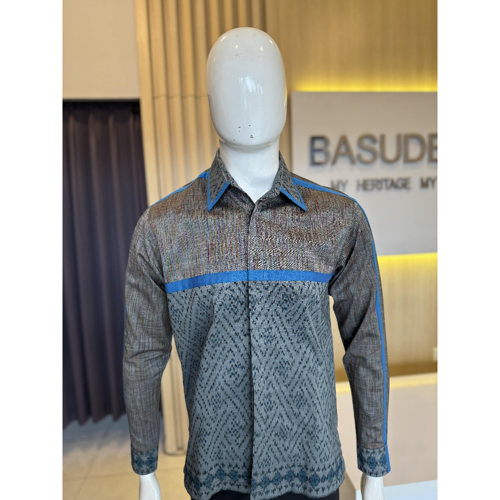 BASUDEWA-Kemeja Endek Bali Pria Lengan Panjang Linen Katun