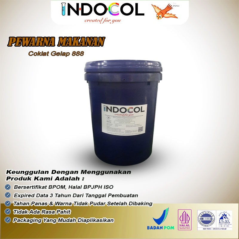 

Pewarna Makanan INDOCOL Cokelat Gelap 888 (Dark Choco Brown) @25 Kg