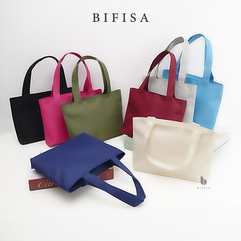 Tote Bag Jinjing Semi Kanvas Resleting Tas Totebag Kecil Jinjing Polos