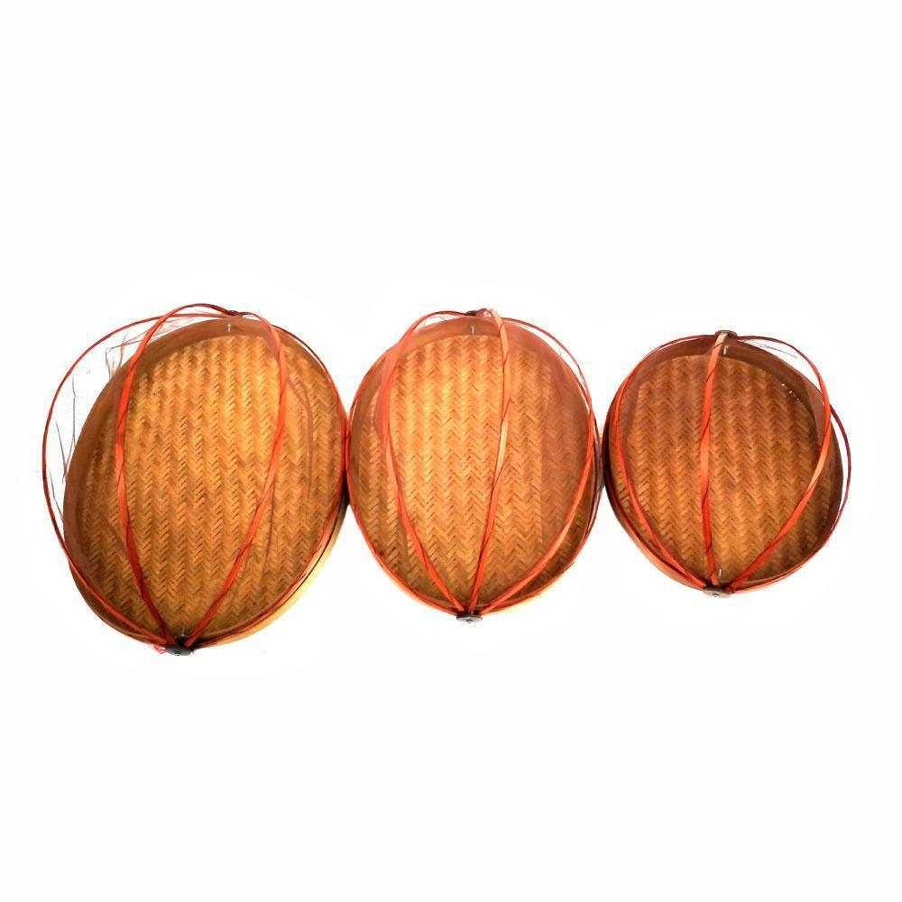 Tudung saji bambu OVAL KOTAK BULAT 1 Sett Tudung Saji Bambu isi 3pcs - Anyaman bambu - Wadah Gorenga