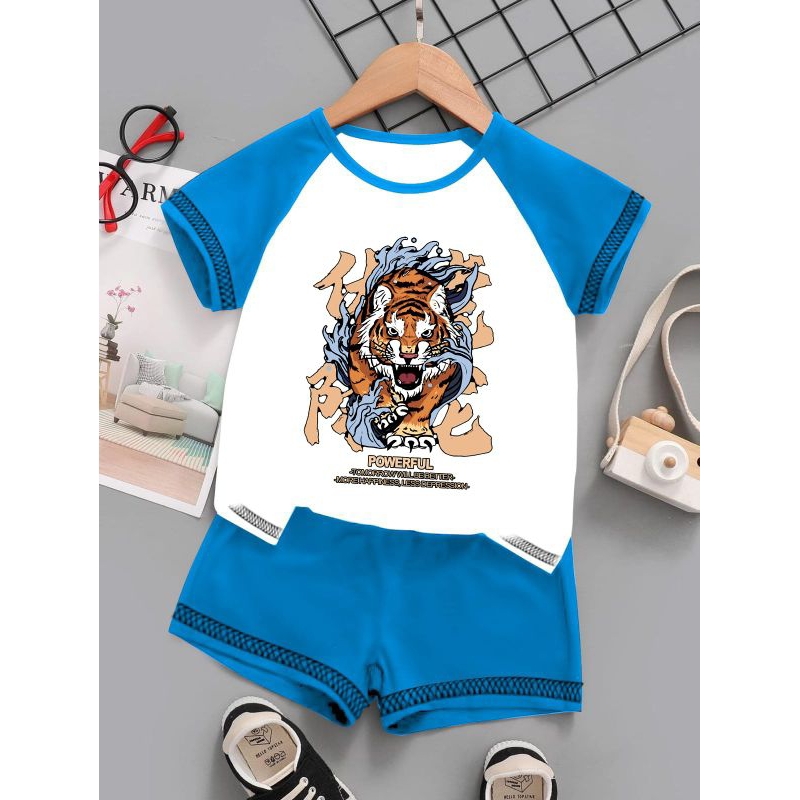 SETELAN ANAK KOMBINASI MACAN POWERFUL SABLON DTF DIGITAL ONE SET KOMBINASI BAJU CELANA ANAK MURAH