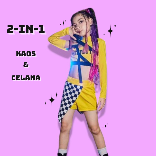 ZHUXIN Setelan Baju dance Anak Perempuan Style 2in1 Fashion Korea Usia 3 Sampai 14 Tahun