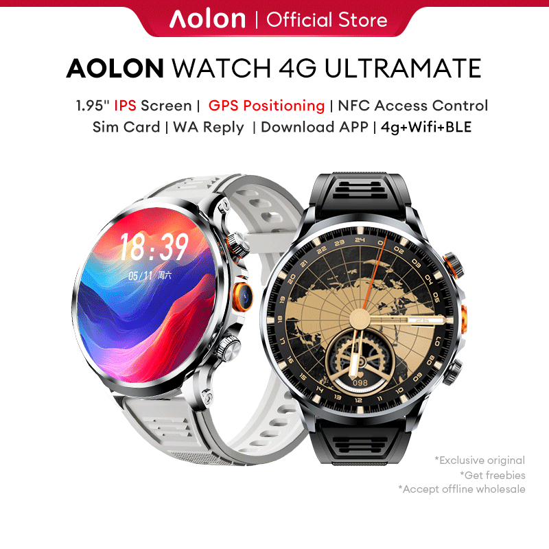 Aolon 4G Ultra Mate Smartwatch 52mm Sim Card Wifi GPS 1.95'' IPS Screen App Download WA Reply Smart 