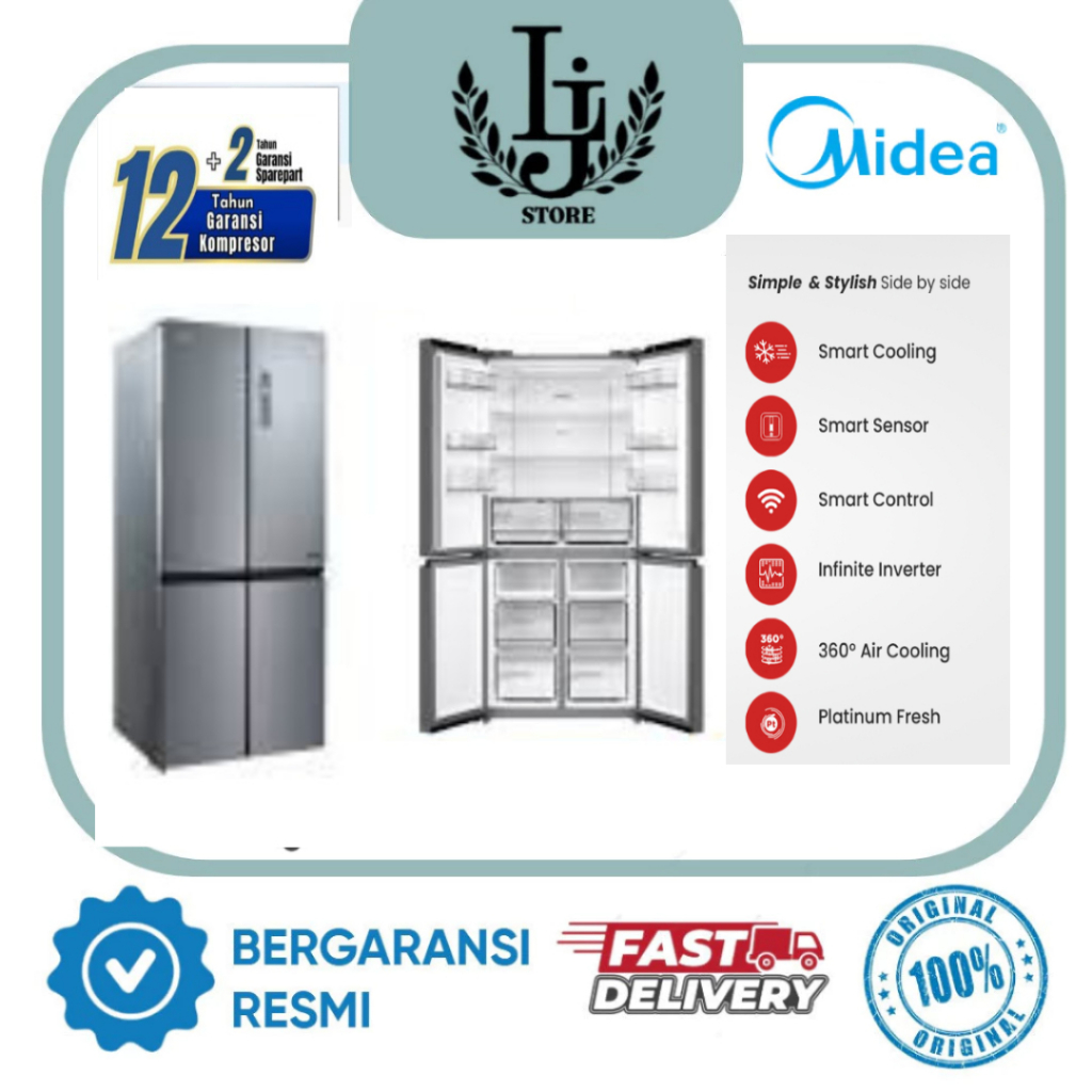 KULKAS MIDEA SIDE BY SIDE 4 PINTU MDRF632FIF28ID QUATTRO INVERTER