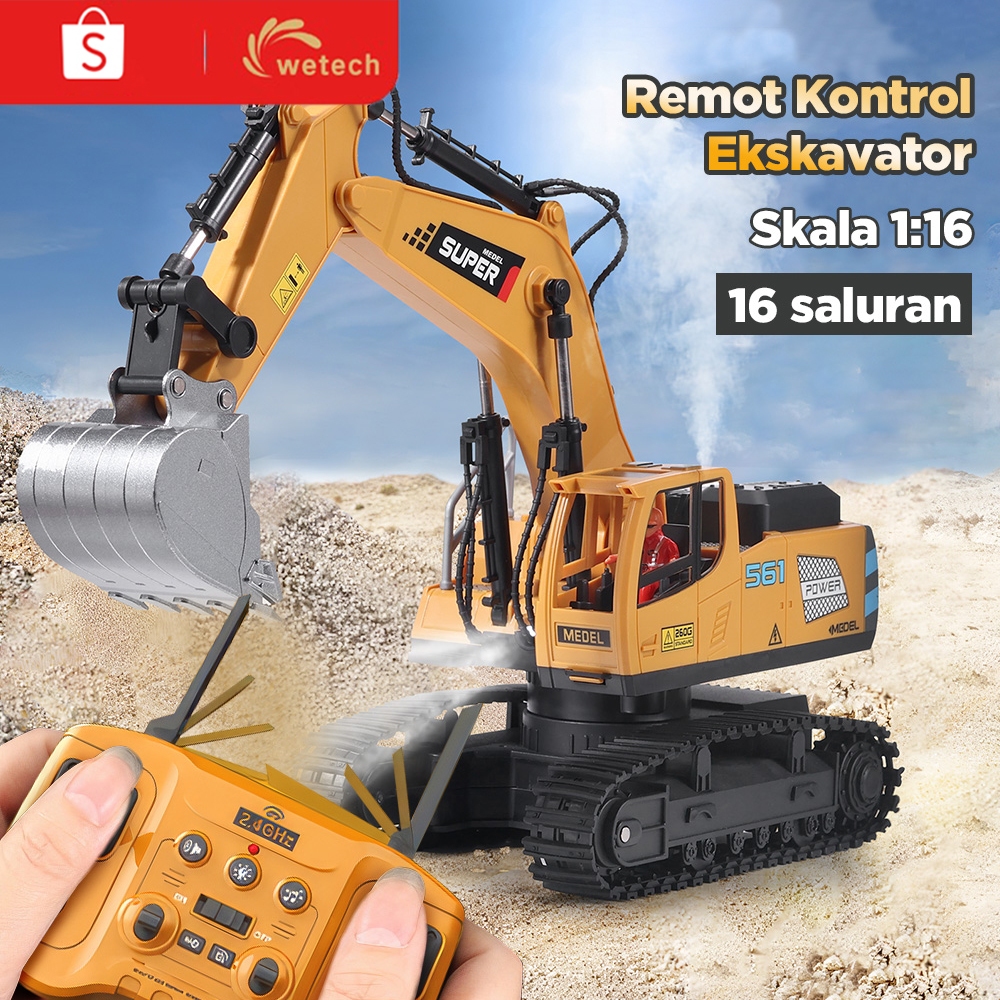 Wetech Remote Control Excavator 16 Channel 680° Mainan Excavator 1:14 RC Excavator Mobil Remote Cont