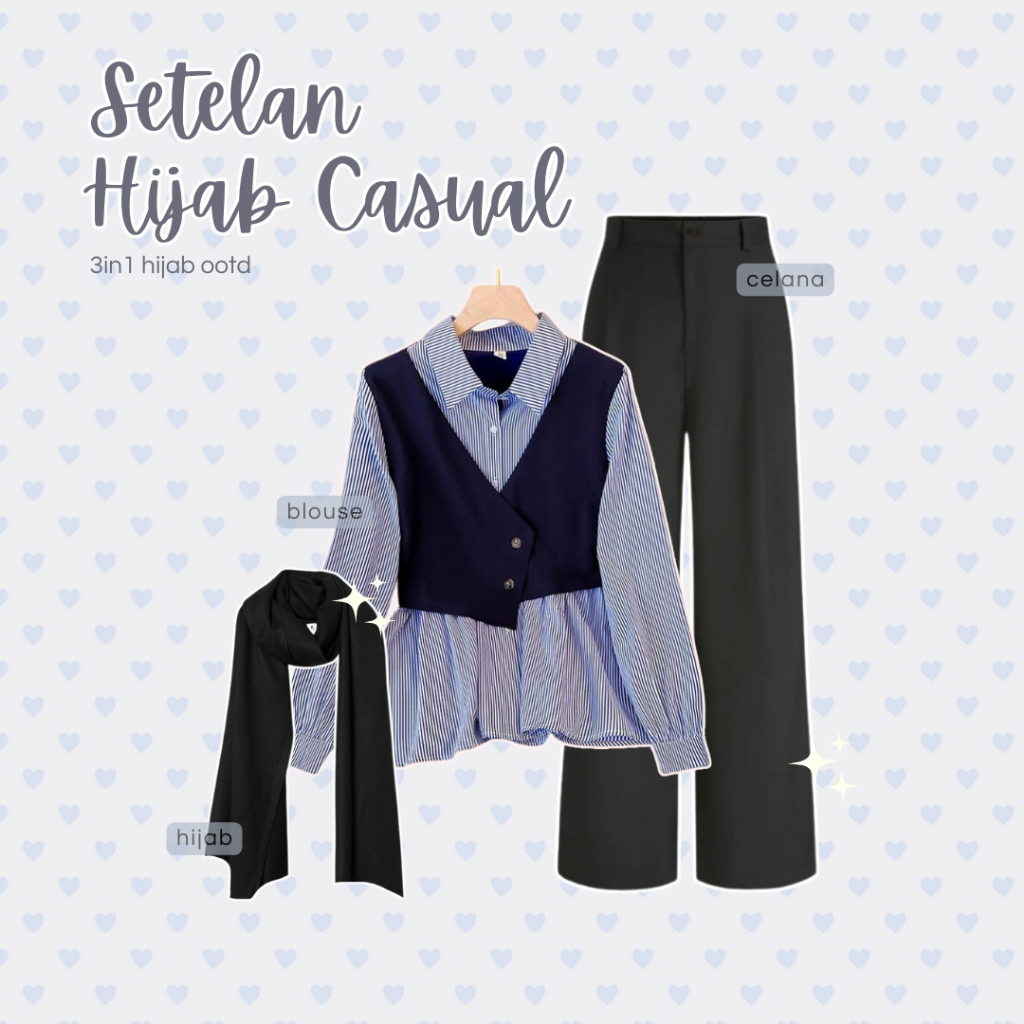 Set 271 - 3IN1 One Set Korean Style Outfit Hijab Remaja Kekinian OOTD Remaja Hits Lebaran Hangout