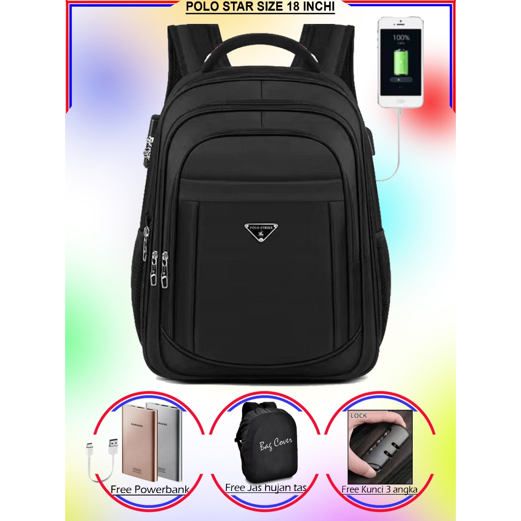 BRAND POLO STAR ORIGINAL UKURAN 18 INCHI TAS PRIA IMPORT TAS RANSEL PRIA TAS POLO BACKPACK TAS RANSE