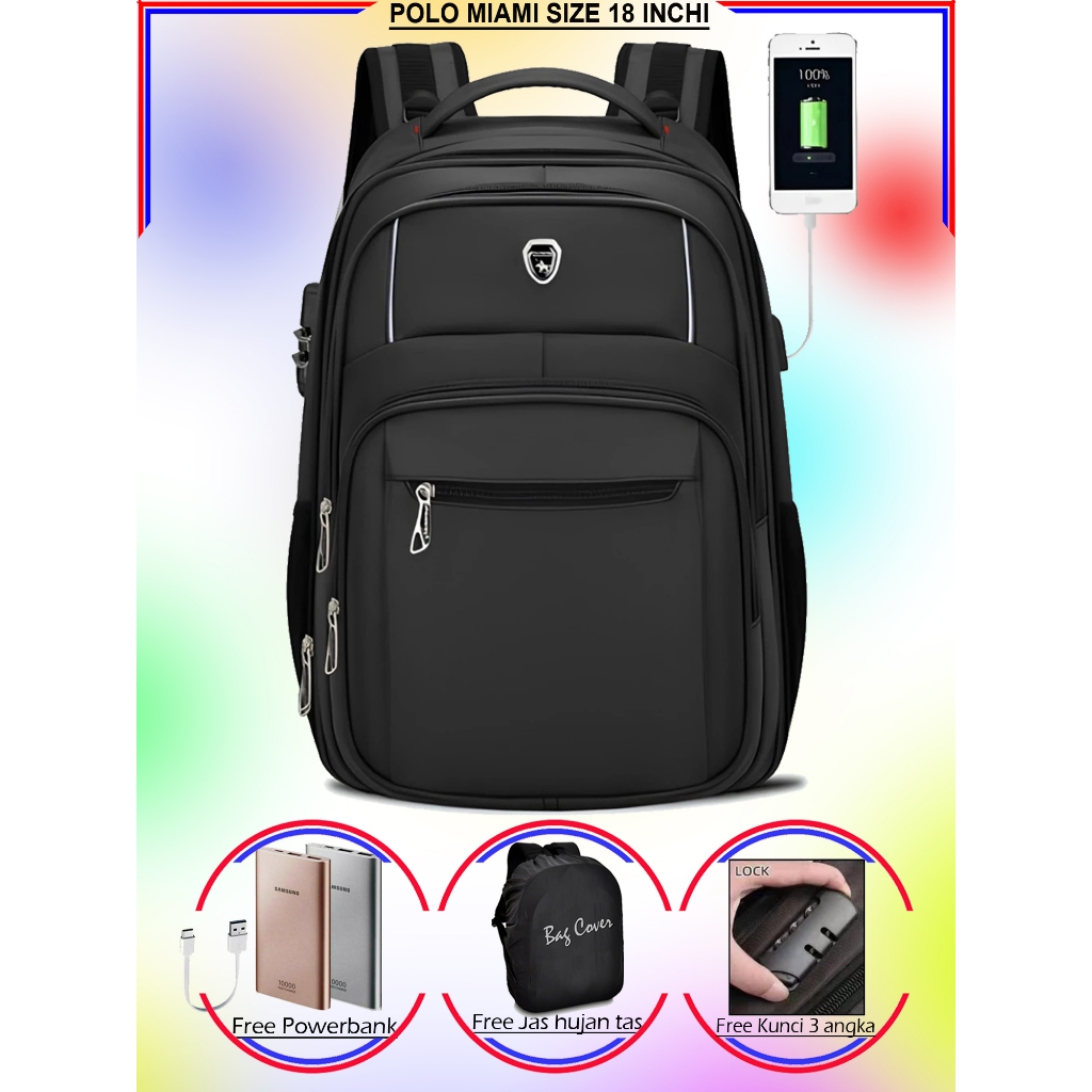BRAND POLO MIAMI ORIGINAL UKURAN 18 INCHI TAS PRIA IMPORT TAS RANSEL PRIA TAS POLO BACKPACK TAS RANS